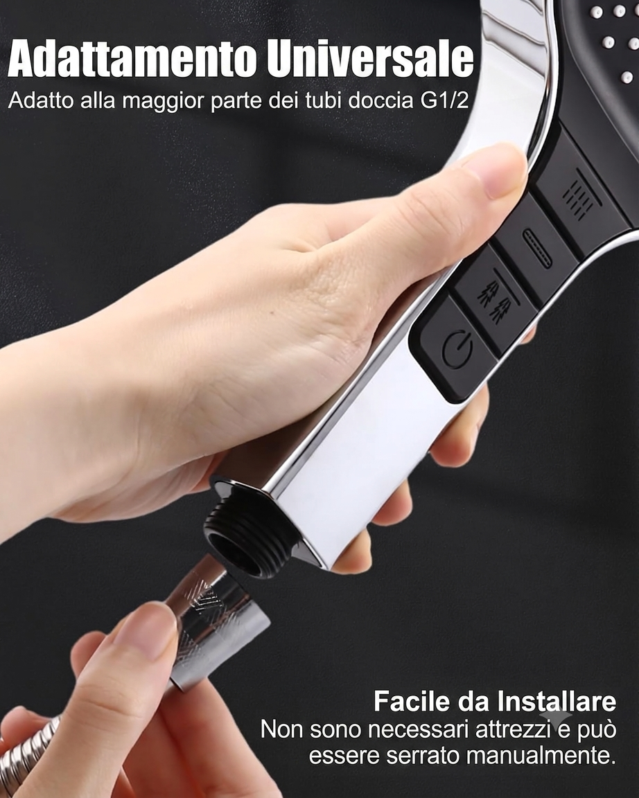 Soffione Doccia Ad Alta Pressione Quadrato Cromato - 7 Funzioni Getto, Risparmio Idrico Universale Con Tubo 1,5 M